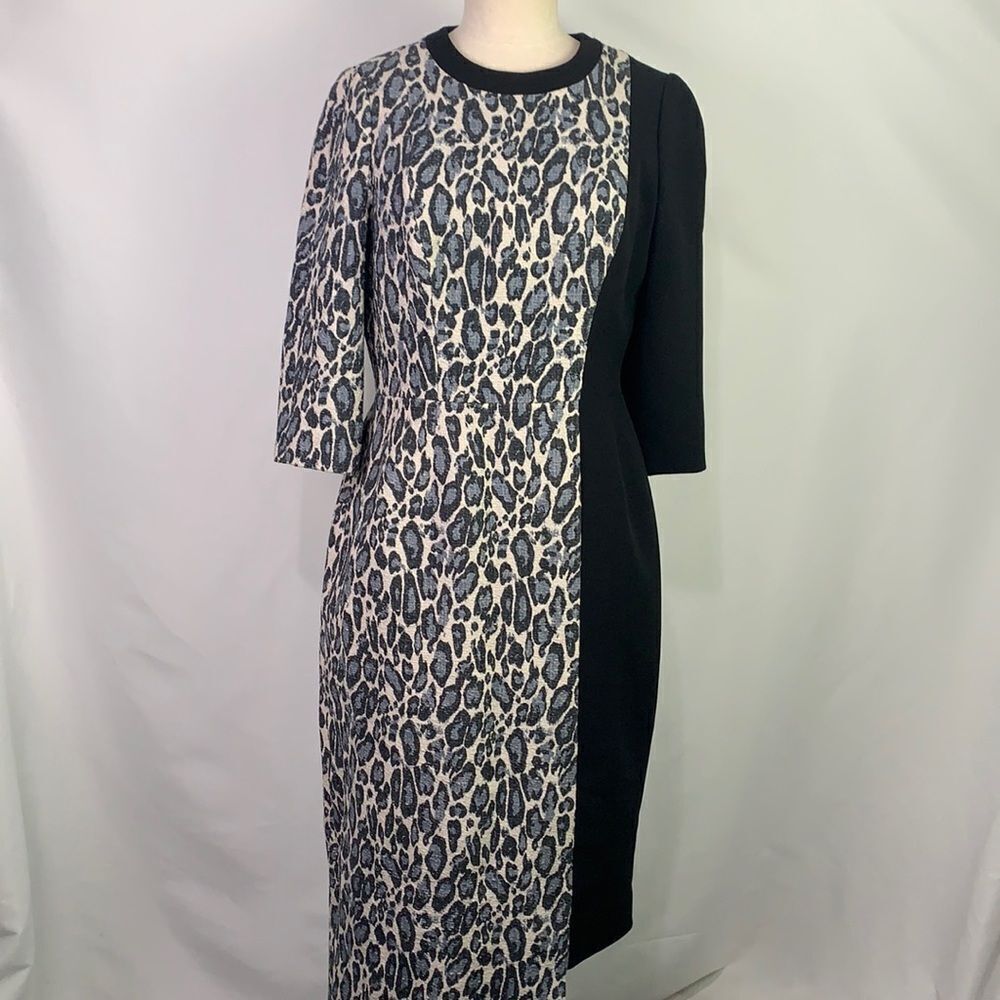 Stogova grey animal print black color block dress